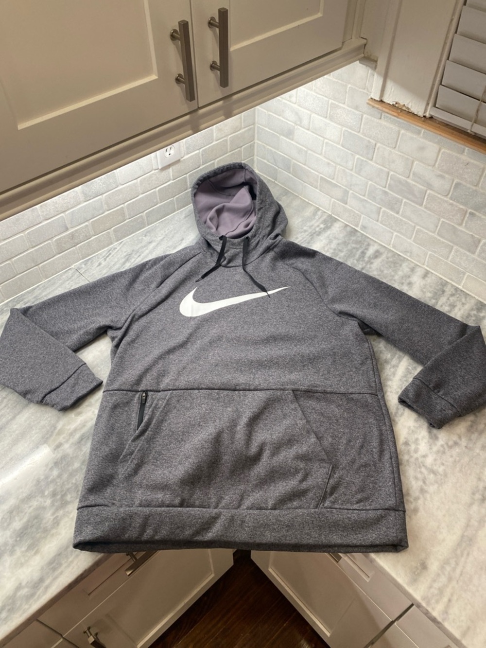 Nike Dark Gray Heather Hoodie with White Swoosh